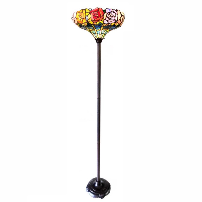 Chloe Lighting Azalea Tiffany-Style Floral Stained Glass Torchiere Floor Lamp