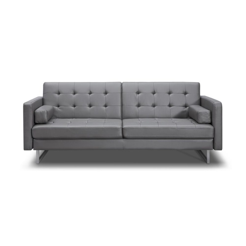 Giovanni Sofa Bed Gray Faux Leather Stainless Steel Legs