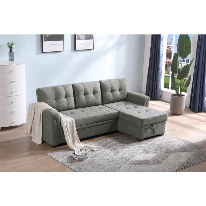 Lucca Light Gray Fabric Reversible Sectional Sleeper Sofa Chaise With Storage