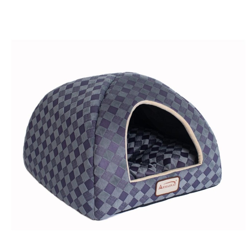 Armarkat Cat Bed Model Purple Gray Combo Checkered Pattern