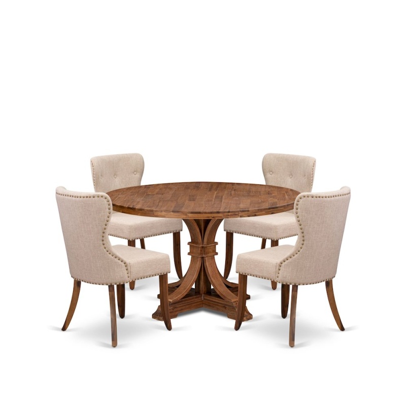 5-Pc Dining Set with Pedestal Kitchen Table