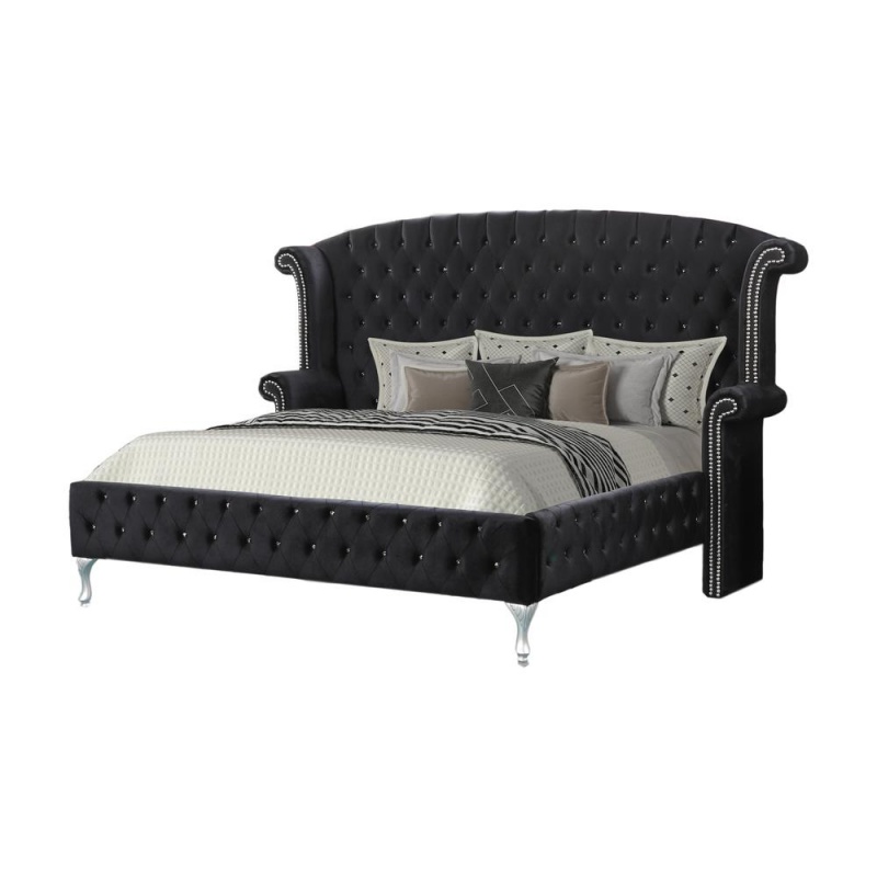 Emma Black Crushed Velvet With Crystal-Like Studs Bed, Queen