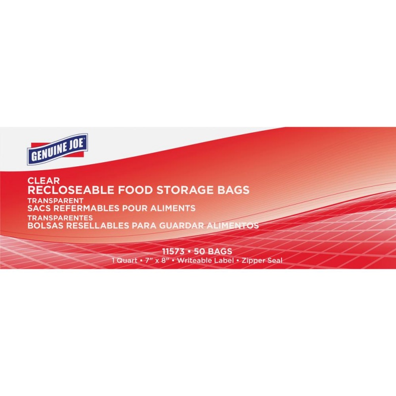 Genuine Joe Food Storage Bags - 1 Quart - 1.75 Mil (44 Micron) Thickness - Clear - 450/Carton - Food, Beef, Seafood, Poultry, Vegetables