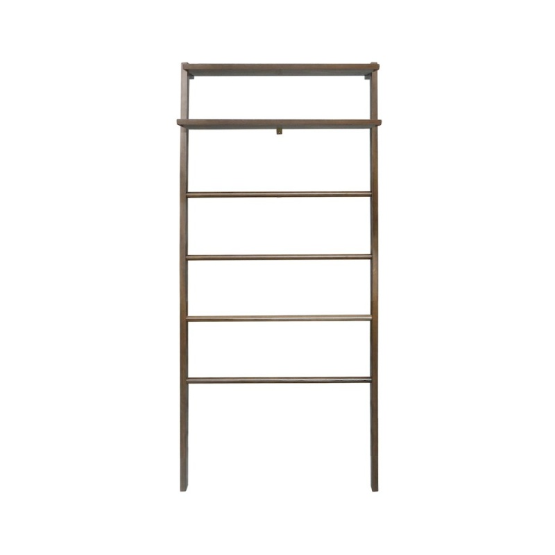 Solid Wood 6-Tier Blanket Ladder With Two Storage Shelves - Walnut
