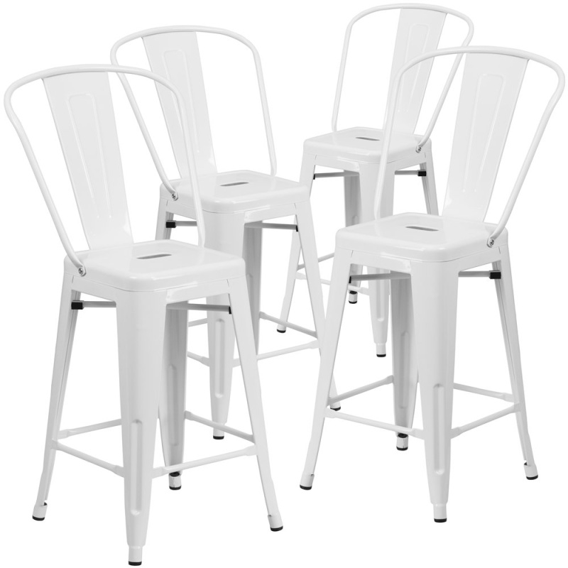 4-Pk. 24" High White Metal Counter Height Stool With Back
