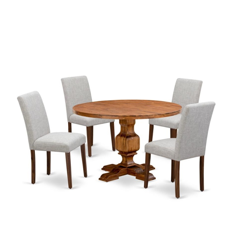 East West Furniture 5-Pc Dining Set - Modern Kitchen Table And 4 Doeskin Color Parson Dining Chairs With High Back - Antique Walnut Finish
