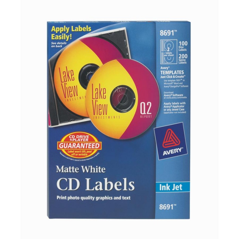 Avery® Clear Cd/Dvd Inkjet Matte Labels - Matte White - 300 Total Label(S) - 100 / Pack