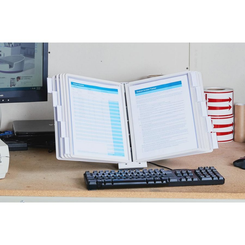 Durable® Sherpa® Desktop Reference Display System - Desktop - 10 Double Sided Panels - Letter Size - Anti-Reflective/Non-Glare - Gray