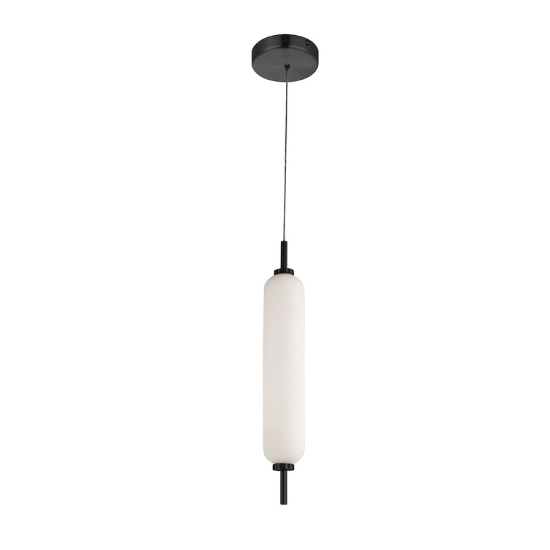 10W Pendant Matte Black With White Opal Glass