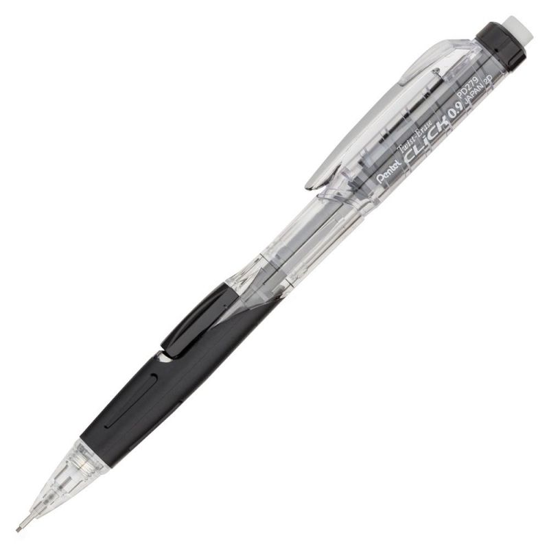 Pentel Twist-Erase Click 0.9Mm Mechanical Pencil - #2, Hb Lead - 0.9 Mm Lead Diameter - Refillable - Black Lead - Black Barrel - 12 / Box