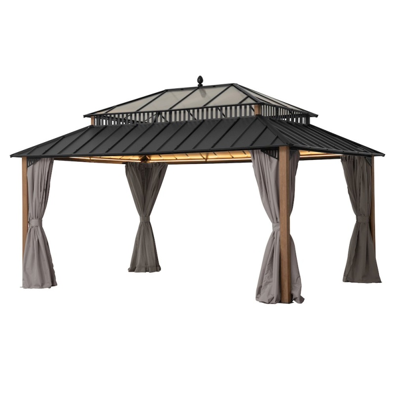 16 Ft X 12 Ft Hardtop Gazebo, Steel & Polycarbonate Roof - Extra-Tall