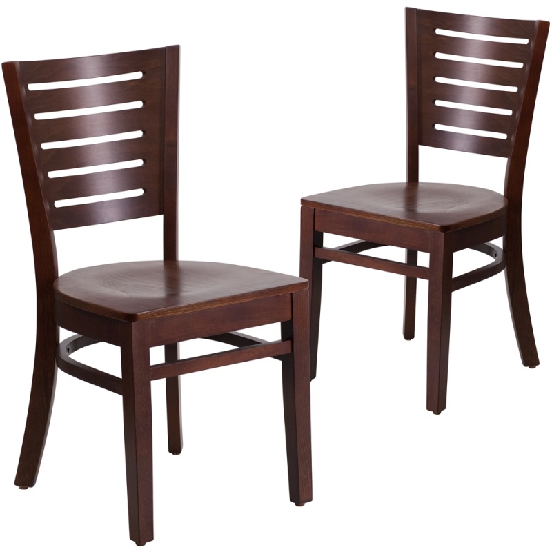 2 Pk. Darby Series Slat Back Walnut Wooden Restaurant Chair