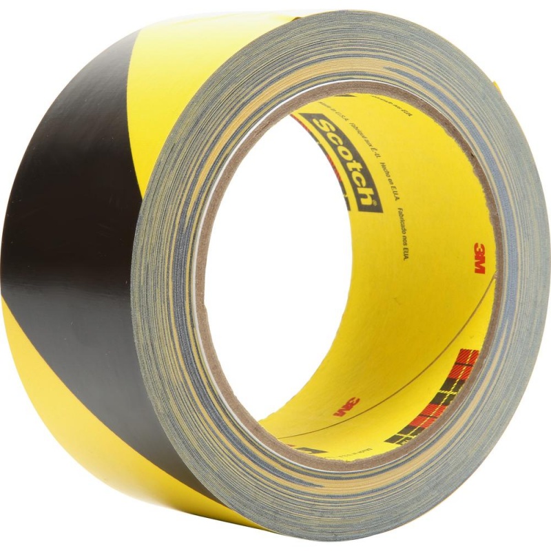 3M Diagonal Stripe Safety Tape - 36 Yd Length X 2" Width - Vinyl - 5.40 Mil - Rubber Resin Backing - Abrasion Resistant, Chemical Resistant - For Hazard Identification, Floor Marking - 1 / Roll - Blac