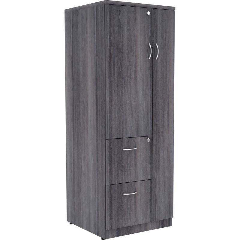 Lorell Relevance Tall Storage Cabinet - 2-Drawer - 23.6" X 23.6" X 65.6" - 2 - 2 Shelve(S) - Material: Medium Density Fiberboard (Mdf), Particleboard - Finish: Weathered Charcoal, Laminate Surface