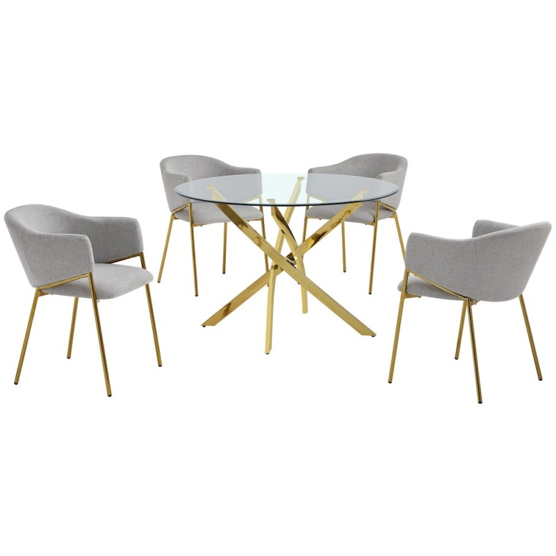 5-Piece Round Glass Dining Table Set with 4 Gray Side Chairs