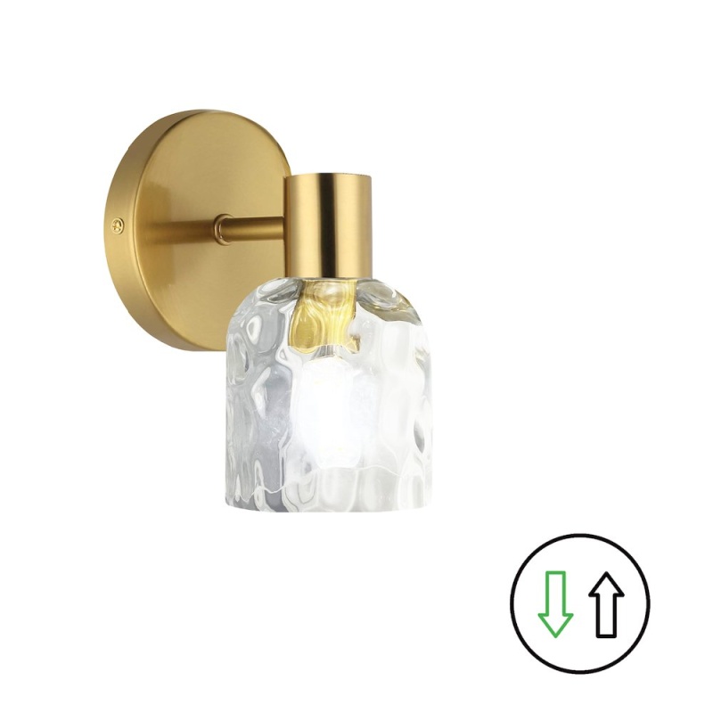 1 Light Aged Brass Wall Sconce With Clear Water Glass