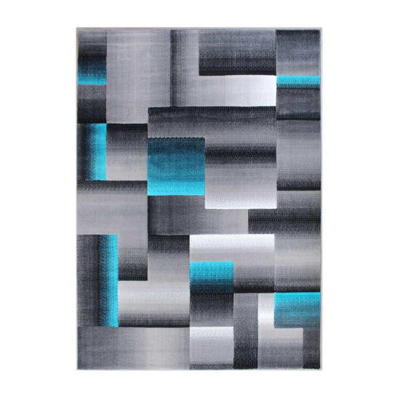 Elio Collection 6' X 9' Turquoise Color Blocked Area Rug - Olefin Rug With Jute Backing - Entryway, Living Room, Or Bedroom
