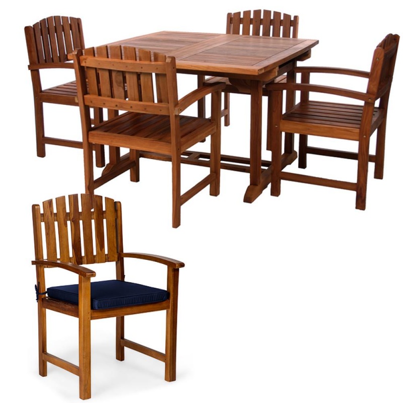 5-Piece Butterfly Extension Table Dining Chair Set With Blue Cushions