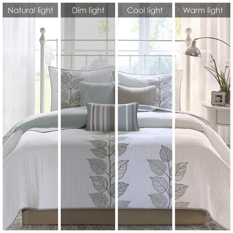 6 Piece Embroidered Quilt Set With Throw Pillows