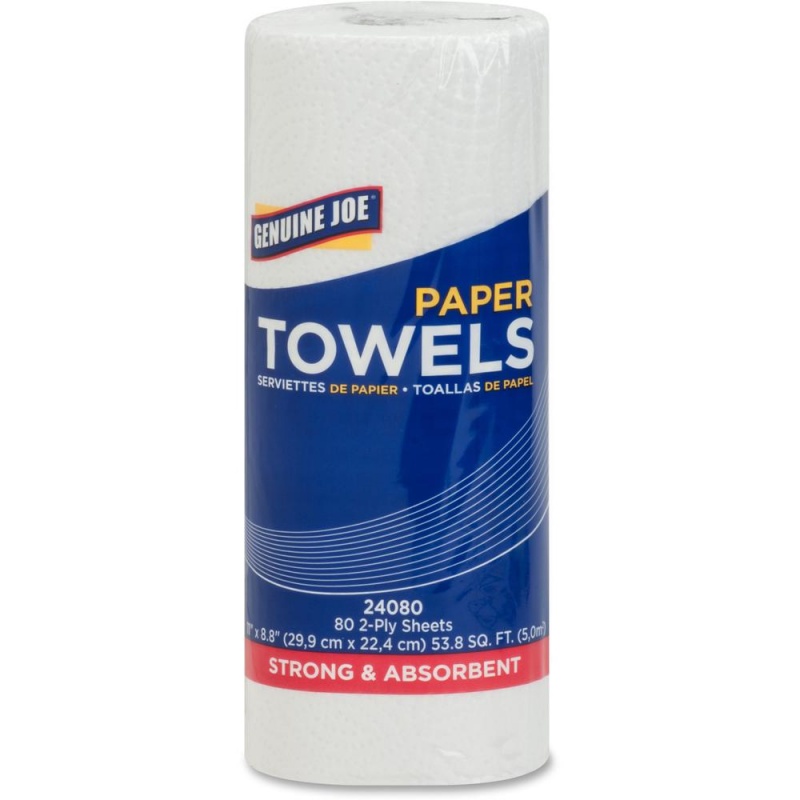 Genuine Joe Kitchen Roll Flexible Size Towels - 2 Ply - White - Flexible, Perforated, Absorbent, Soft - For Kitchen, Multipurpose - 30 / Carton