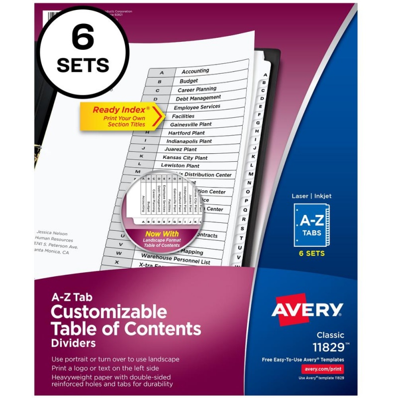 Avery® A-Z Black & White Table Of Contents Dividers - 156 X Divider(S) - A-Z, Table Of Contents - 26 Tab(S)/Set - 8.5" Divider Width X 11" Divider Length - 3 Hole Punched - White Paper Divider - w
