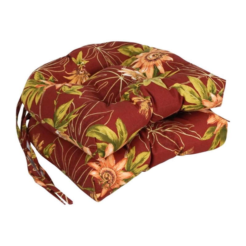 16-Inch Spun Polyester Patterned Outdoor U-Shaped Tufted Chair Cushion