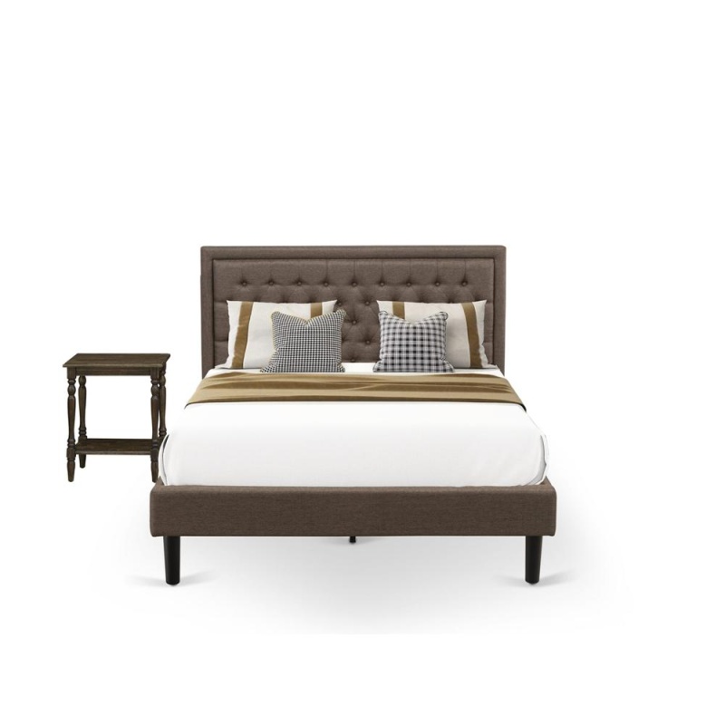 Kd18q-1Bf07 2 Piece Queen Bedroom Set - Queen Bed Frame Brown Headboard With 1 Night Stand - Black Finish Legs