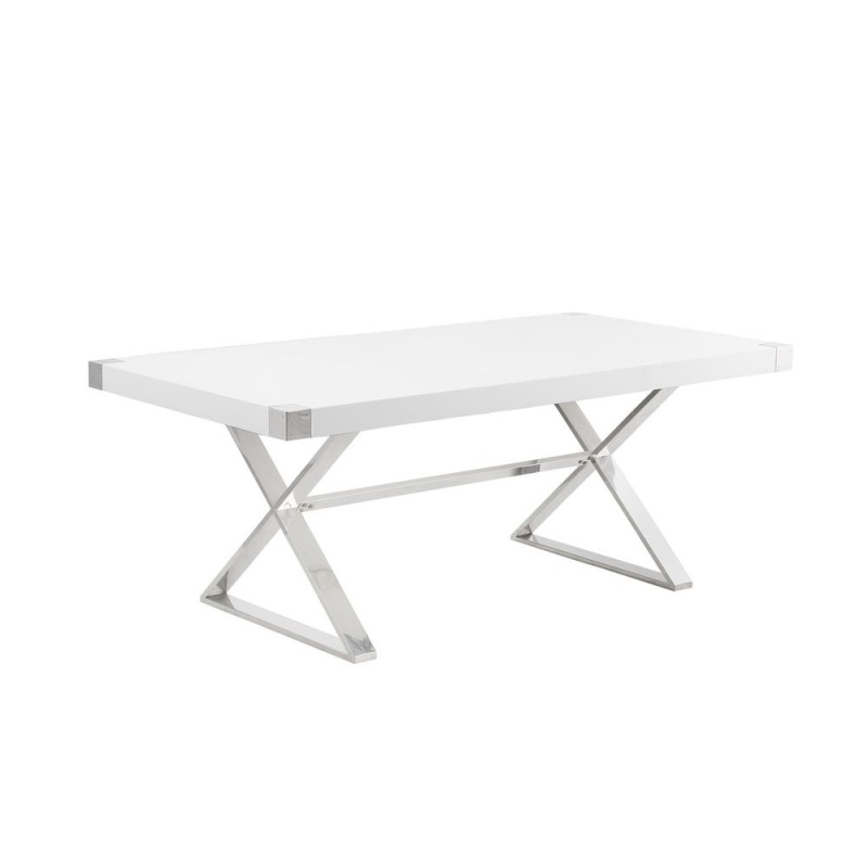 Small (78") White Wood Top Dining Set With Silver Stainless Steel Base