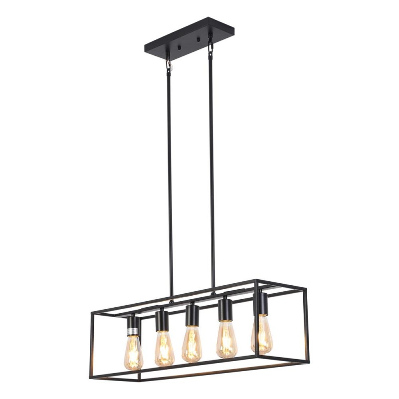 Chloe Lighting Ironclad Industrial 5 Light Matt Black Island Pendant 33" Wide