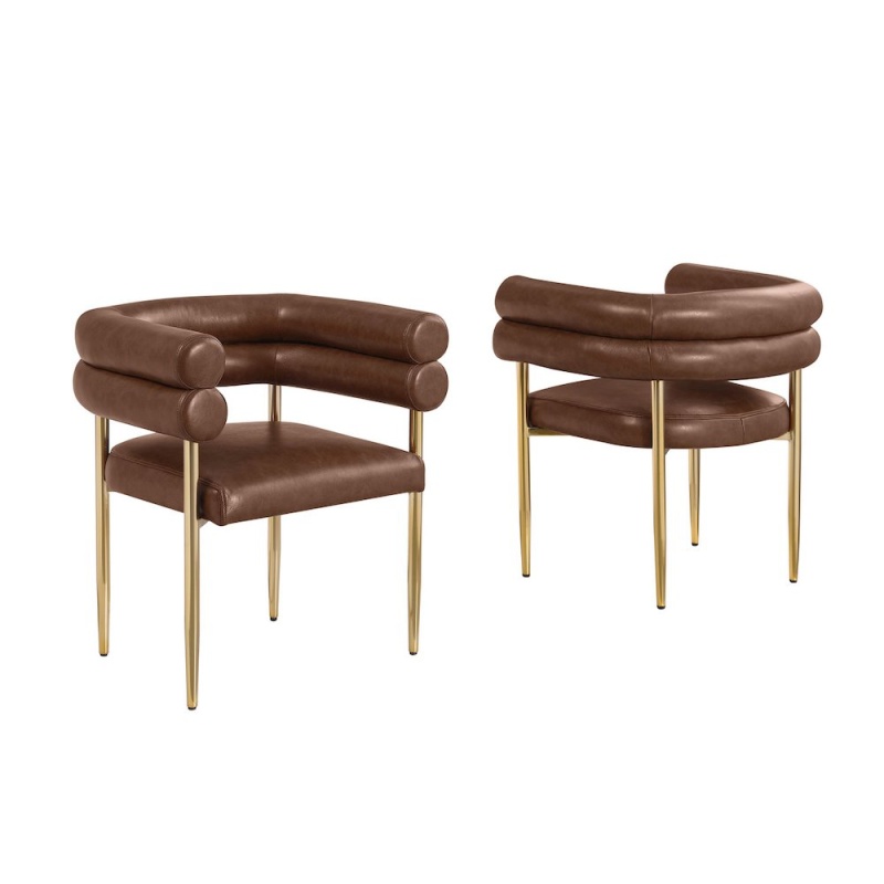 2Pc Leather Air Mocha With Gold Chrome Base