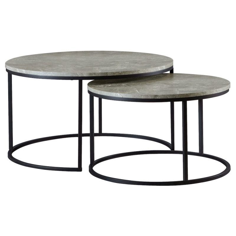 Lainey 2-Piece Round Faux Marble Nesting Coffee Table Grey