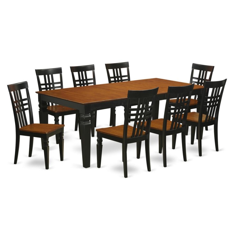 9 Pc Table And Chair Set With A Dining Table And 8 Dining Chairs In Black And Cherry
