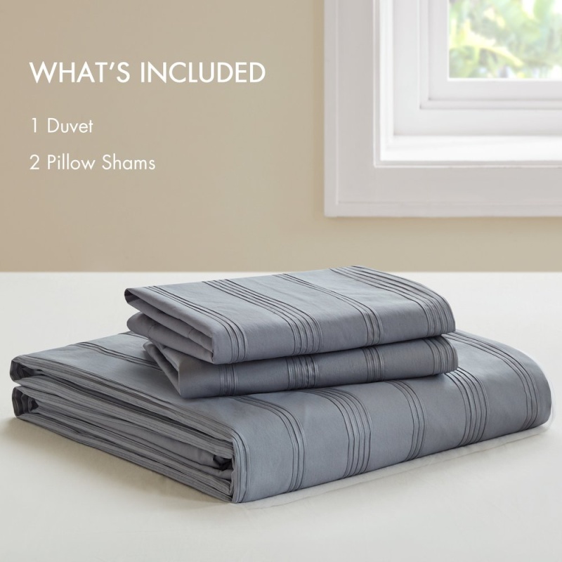 Logan Woven Striped Duvet Set, Blue/Grey Color