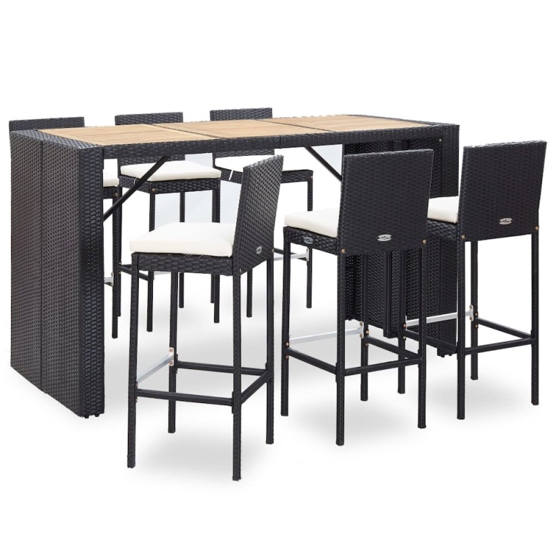 Garden Bar Set Black (Rattan), Cream (Cushions)