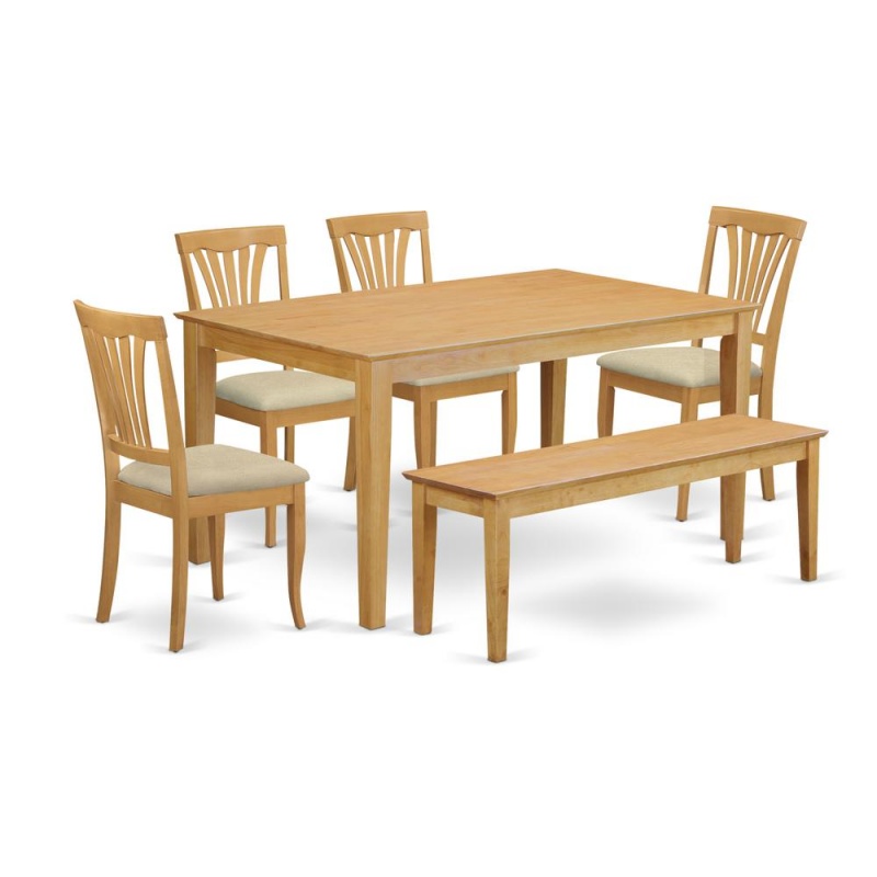 6-Pc Dinette Set - Kitchen Dinette Table And 4 Dining Chairs Plus Wooden Bench