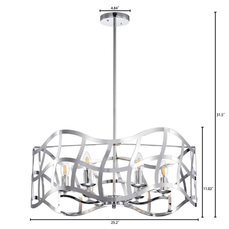 Willow Transitional 6 Light Chrome Ceiling Pendant 25" Wide