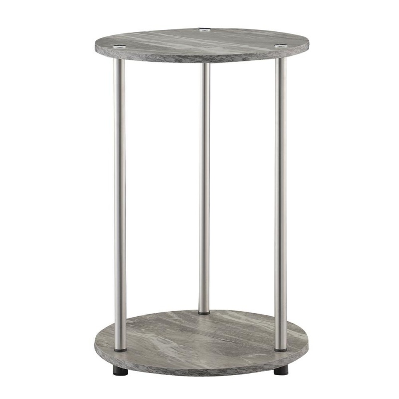 Designs2go No Tools 2 Tier Round End Table, Faux Gray Marble/Chrome