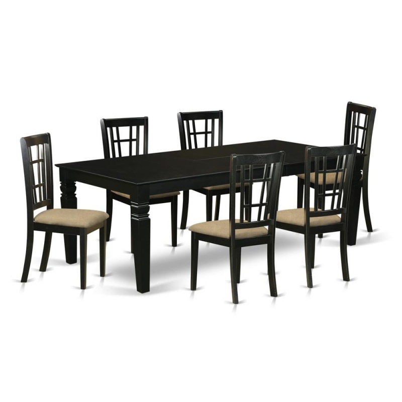 7 Pc Dining Room Set with Kitchen Table and 6 Linen Dining Chairs in Black