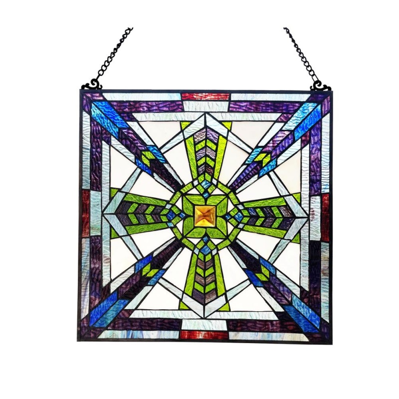 Aylmer Mission-Style Black Finish Stained Glass Window Panel 18" Tall