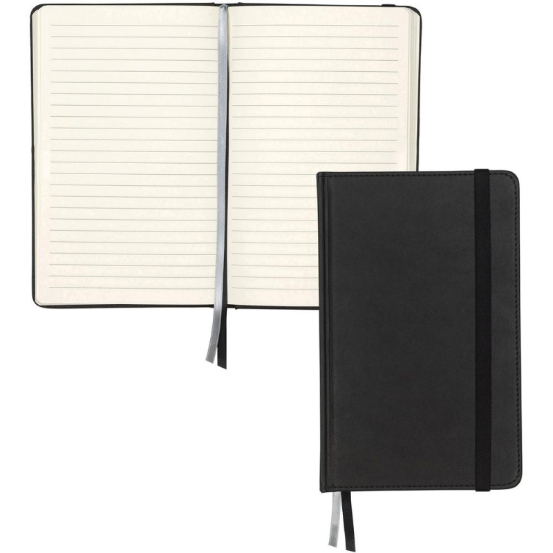 Samsill Classic Hardbound Journal - 120 Sheets - 240 Pages - Front Ruling Surface - Ruled - 8.25" X 5.3" - Black Cover - Pu Leather Cover - Hard Cover, Bookmark, Acid-Free, Elastic Band Closure, Ribbo