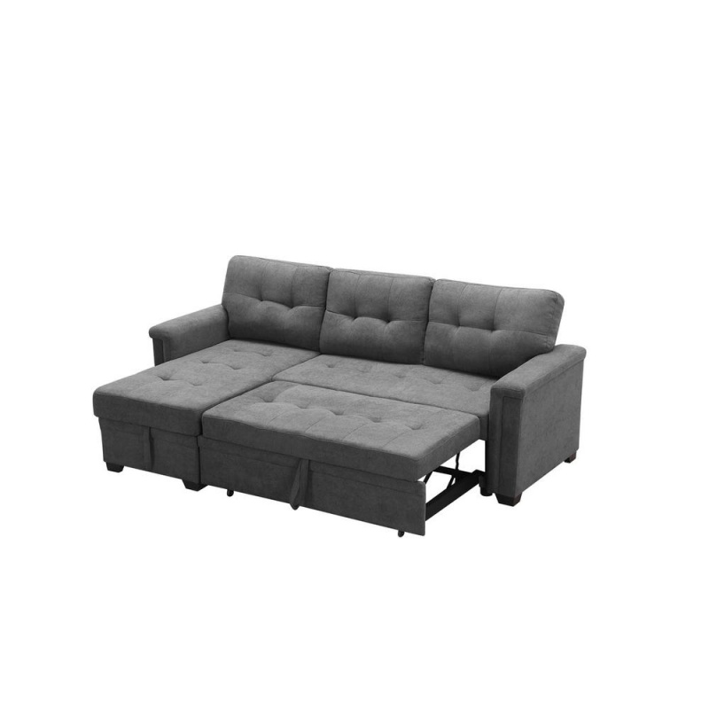 Ashlyn Gray Woven Fabric Sleeper Sectional Sofa Chaise With Usb Charger And Tablet Pocket