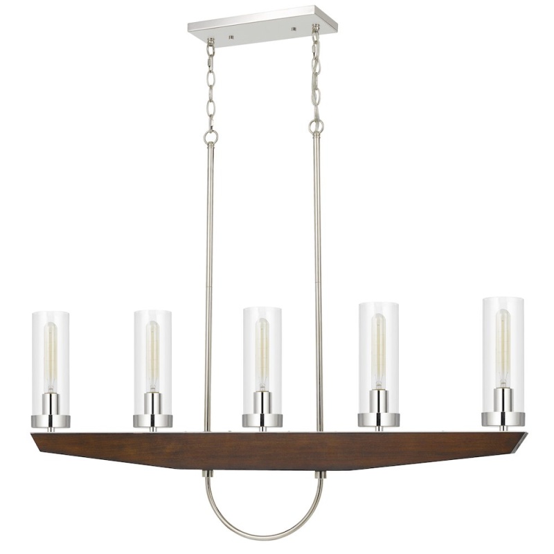 60W X 5 Ercolano Pine Wood/Metal Island Chandelier With Clear Glass Shade