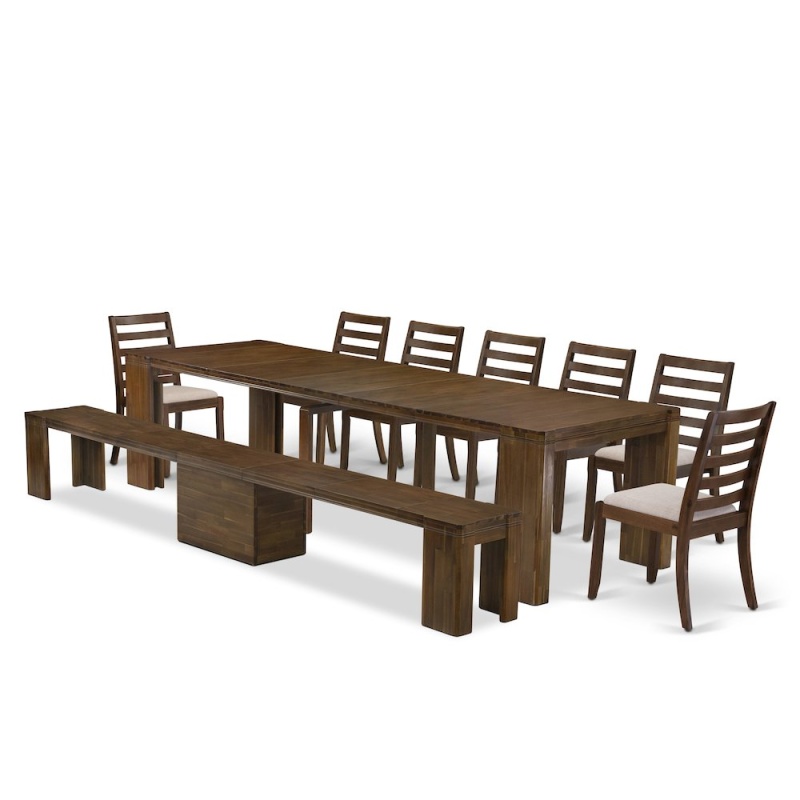 9 Pieces Extendable Dining Set Includes A Rectangle Kitchen Table