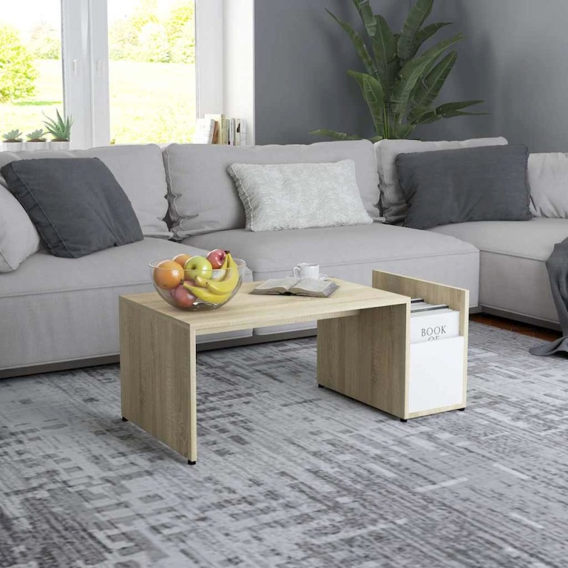 Vidaxl Coffee Table White And Sonoma Oak 35.4"X17.7"X13.8" Engineered Wood