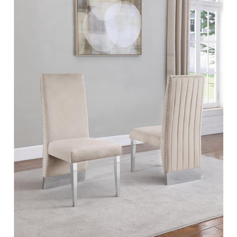 Tufted Velvet Upholstered Dining Chair, 4 Colors To Choose (Set Of 2) - Cream