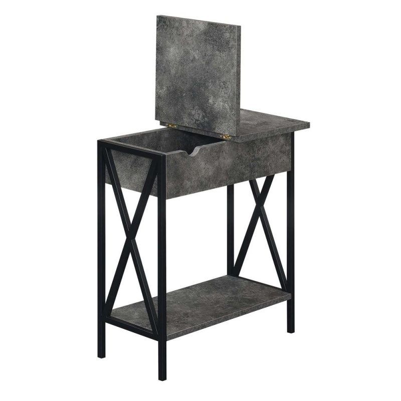 Tucson Flip Top End Table With Charging Station Cement / Black