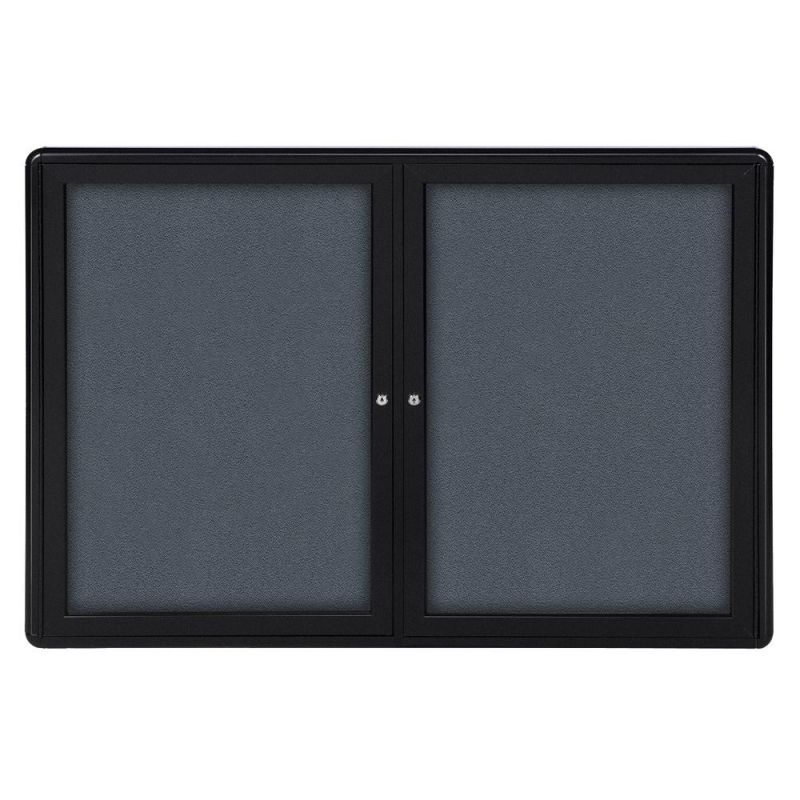 36"X60" 2-Door Ovation Gray Fabric Bulletin Board - Black Frame