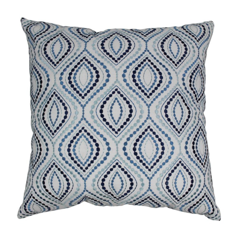Blazing Needles 20-Inch Indian Blue Palette Ogee Hand-Embroidered Throw Pillow