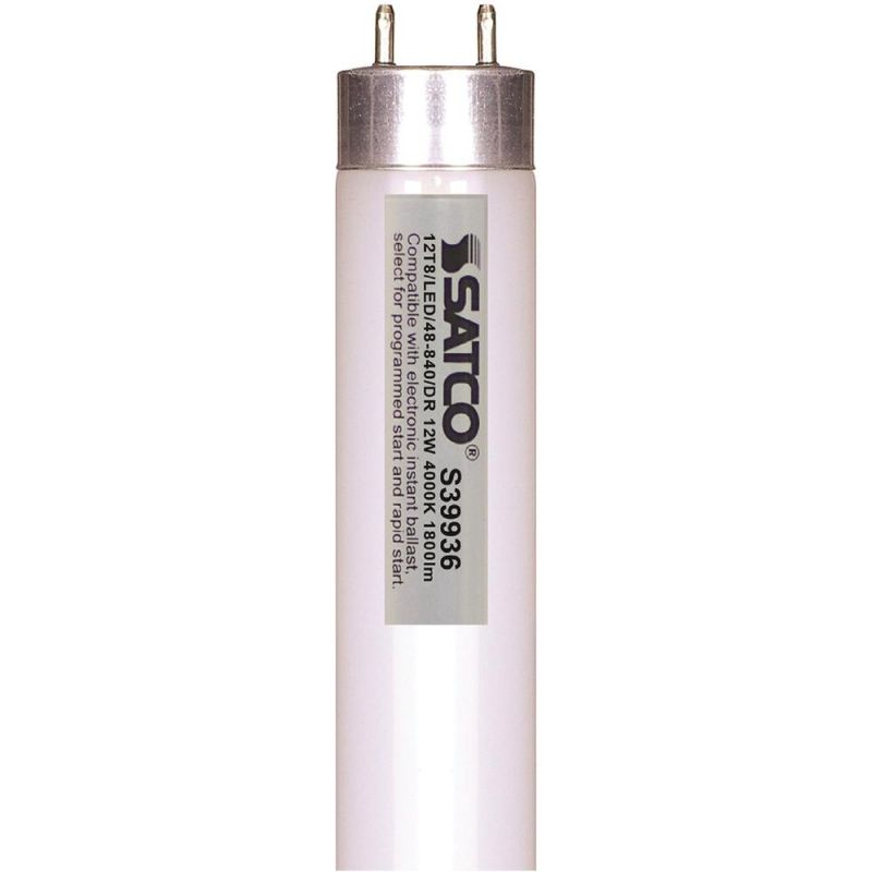 Satco 12W T8 Led 4000K Tube Light - 12 W - 32 W Incandescent Equivalent Wattage - 120 V Ac, 230 V Ac - 1800 Lm - T8 Size - Gloss White - Cool White Light Color - G13 Base - 50000 Hour - 8540.3°F (
