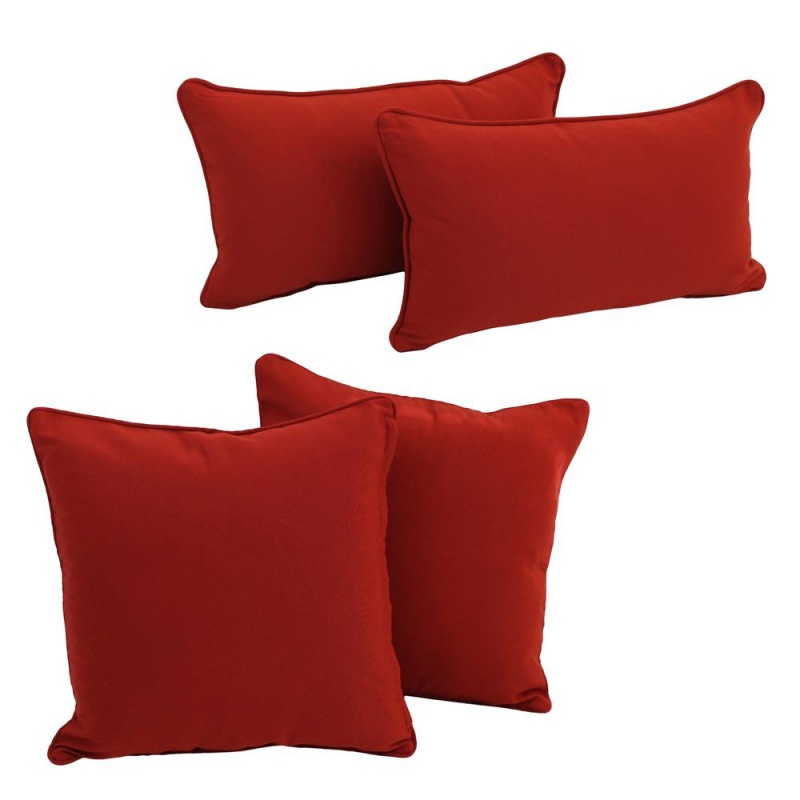 Double-Corded Solid Twill Throw Pillows With Inserts (Set Of 4), Ruby Red